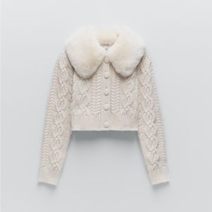 ZARA Faux Fur Knit Cardigan